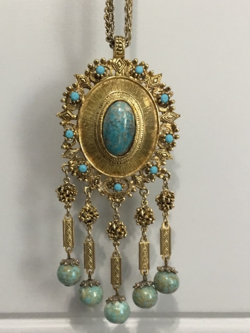 Vintage Etruscan Victorian Revival Glass Cabochon Double Strand Necklace